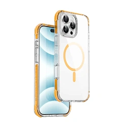 Клип-кейс (накладка) WIWU Hybrid Ultra для Apple iPhone 16 Pro Max пластик, силикон, прозрачный с оранжевой рамкой