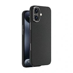 Клип-кейс (накладка) Deppa Real Kevlar Magsafe для Apple iPhone 16 кевлар, чёрно-серый (полоска)