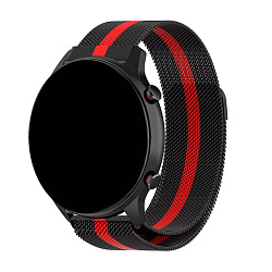 Миланский сетчатый браслет для Samsung Watch 20mm сталь чёрный с красной полосой