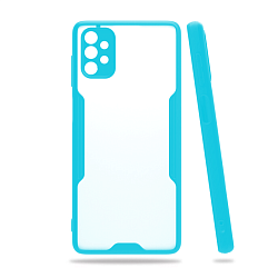 Клип-кейс (накладка) Bubble для Samsung Galaxy A52 пластик, прозрачный с голубой рамкой