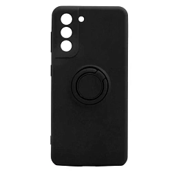 Клип-кейс (накладка) для Samsung Galaxy S21 FE силикон, чёрный с кольцом