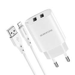Сетевое зарядное устройство + кабель Lightning Borofone BN2 10.5 Вт, белый