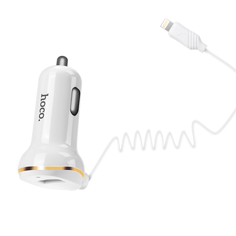 Автомобильное зарядное устройство + кабель Lightning Hoco Z14 18 Вт, белый - 2