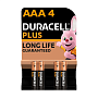 Батарейка Duracell Plus AAA LR03-4BL, 4шт 
