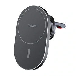 Автомобильный держатель магнитный Deppa Mage Safe Flat с беспроводной зарядкой (зажим) чёрный