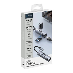 Адаптер-разветвитель для компьютера Deppa USB HUB 3.0 (7в1) серый